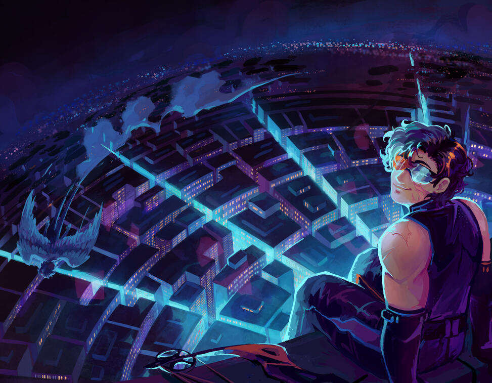 Collaboration work with Julia Cocoabats (Background and Composition). Personally illustrated the character.